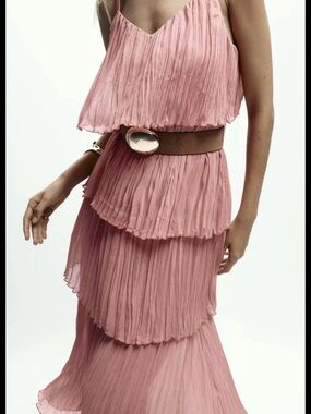 ZARA NEW ❕BELTED RUFFLED MIDI DRESS SIZE MEDIUM REF 5029/186